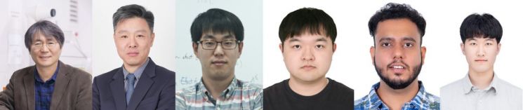 연구진, (좌측부터) 나명수 UNIST 교수, 전형필 한양대 교수, 민승규 UNIST 교수, 이성환 연구원, 샤르마 아미토쉬 연구원, 이재혁 연구원. UNIST 제공