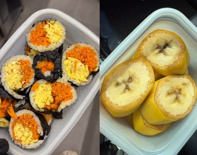 단골 손님의 아버지가 카페 사장에게 건넨 김밥과 바나나. A씨 인스타그램