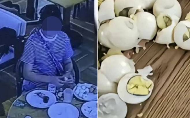 중국 산시성의 호텔에서 투숙객이 뷔페에 마련된 삶은 계란 수십개의 껍질을 깐 다음 사라져 비난을 받고 있다. 웨이보