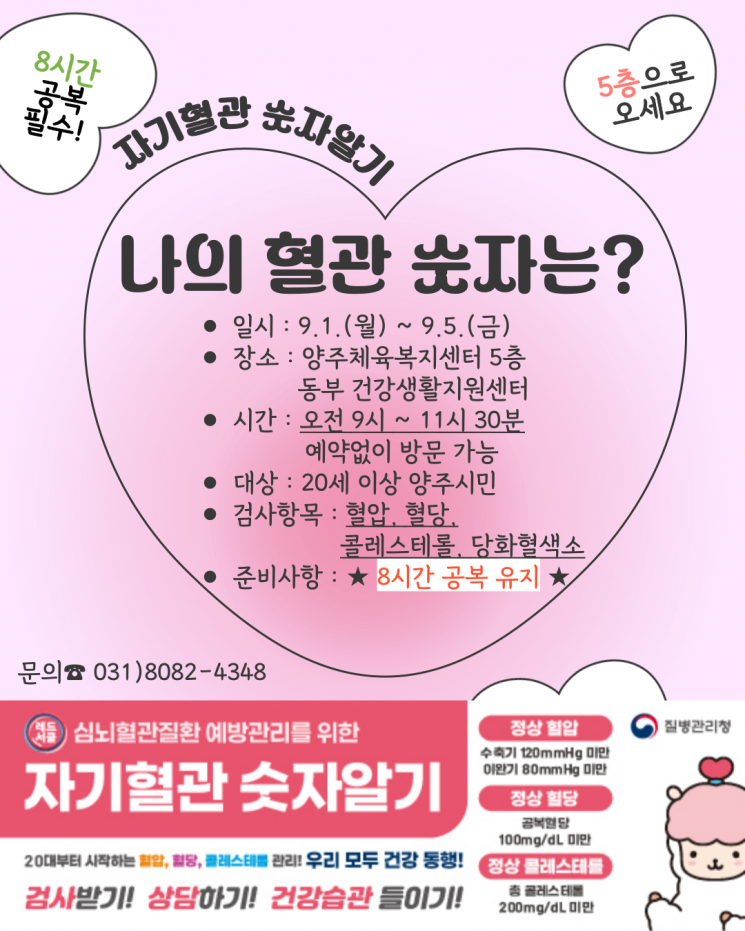 "내 혈관 숫자는?" 양주시, '자기 혈관 숫자알기-레드서클 캠페인'