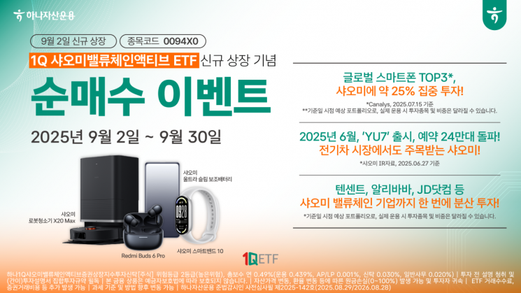 하나자산운용, 1Q 샤오미밸류체인액티브 신규 상장