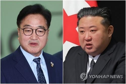 우원식 국회의장과 김정은 북한 국무위원장. 연합뉴스