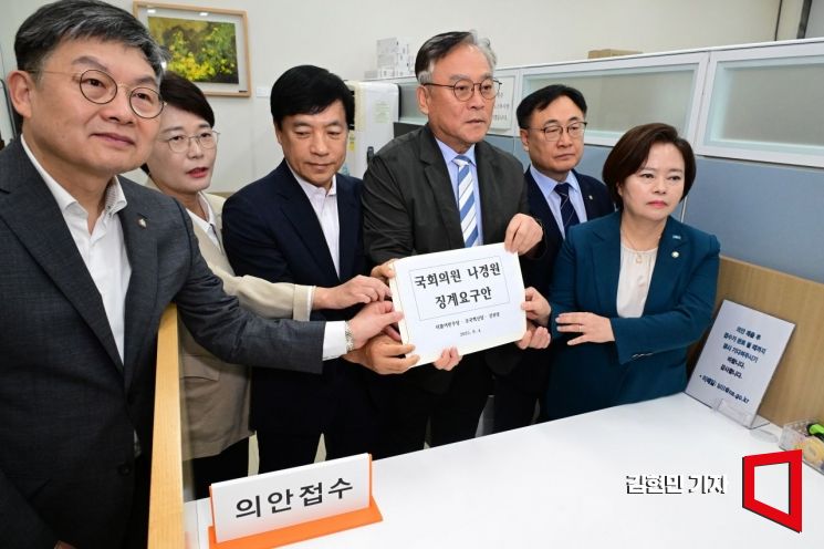 [포토] 범여권, '초선 발언' 나경원 징계안 제출…"품위유지의무 위반"