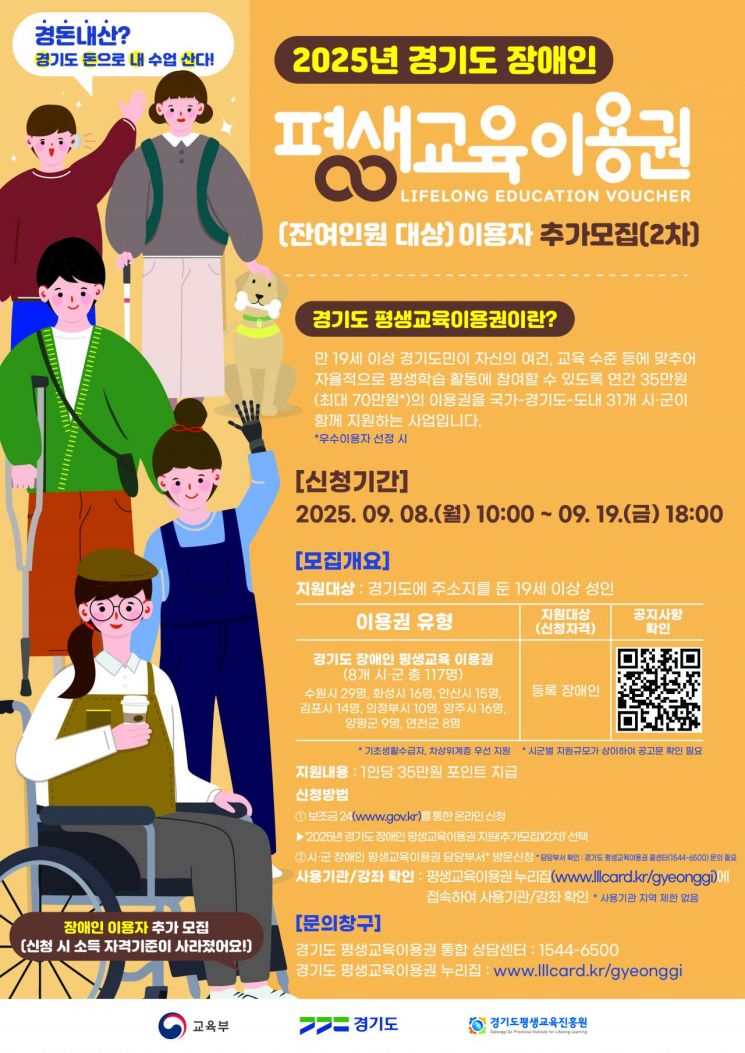 경기도, 장애인 평생교육이용권 신청 추가 모집
