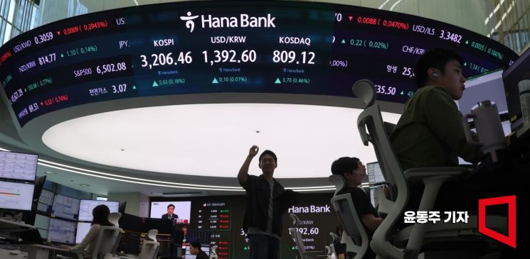 코스피 지수가 상승세로 장을 시작한 5일 서울 중구 하나은행 딜링룸 지수 현황판에 코스피, 환율 지수가 표시되고 있다. 2025.09.05 윤동주 기자