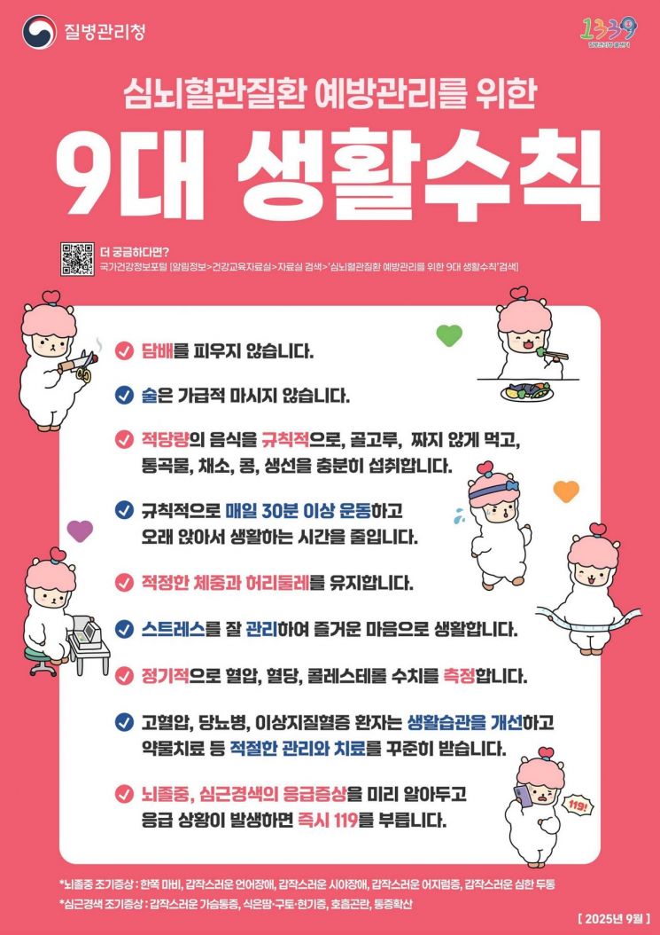 심뇌혈관질환 예방관리를 위한 9대 생활수칙.