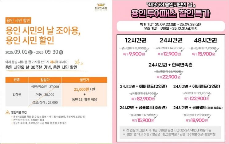 '용인시민의 날' 맞아 민속촌·용인투어버스 할인 