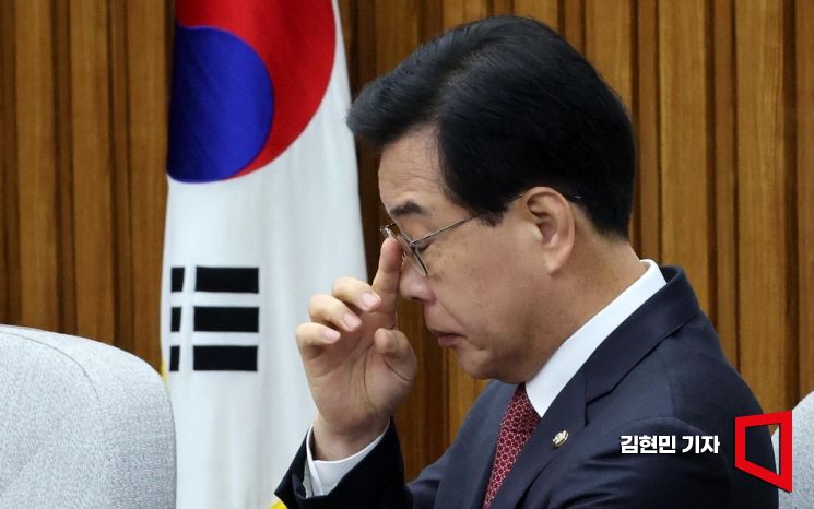 송언석 국민의힘 원내대표가 9일 국회에서 열린 원내대책회의에서 발언하고 있다. 김현민 기자