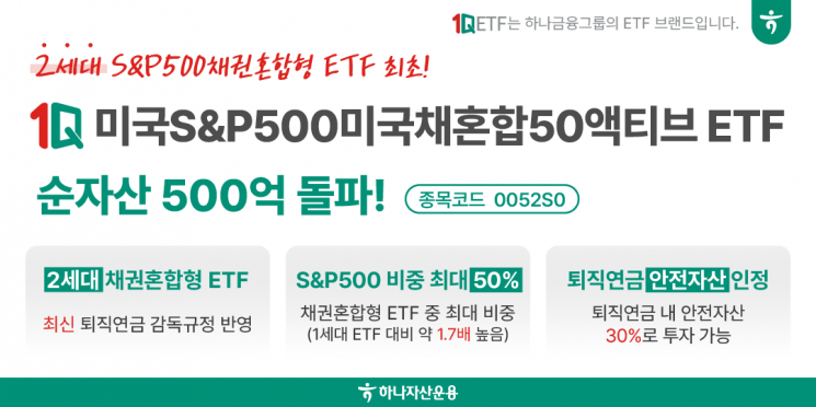 1Q 미국S&P500미국채혼합50액티브, 순자산 500억 돌파