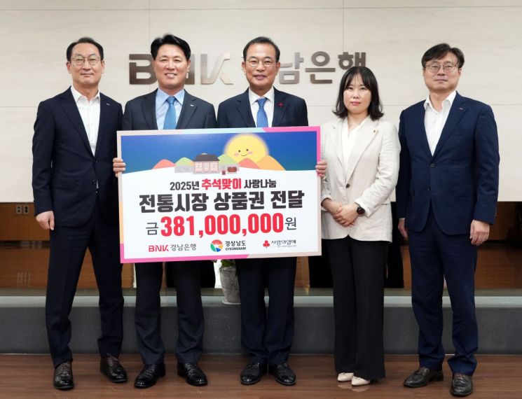 BNK Gyeongnam Bank Donates Traditional Market Gift Certificates Worth 381 Million KRW to Gyeongsangnam-do for Chuseok
