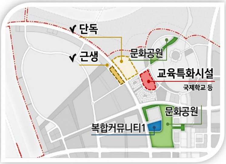 첫 분양에 나서는 새만금 스마트 수변도시 내 단독주택 용지와 근린생활용지. 단독주택 자리 맞은편에 국제학교 등 교육특화시설이 들어설 예정이다. 새만금개발공사