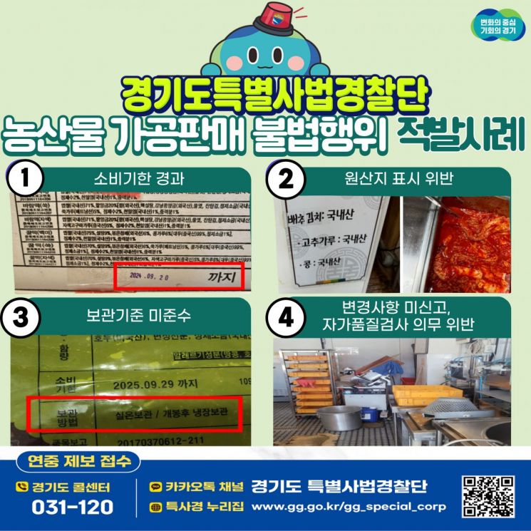 농산물 가공판매 불법해위 적발 사례