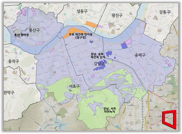 Status of Re-designation of Toheo District in Gangnam 3 Districts and Yongsan District. Provided by Seoul City