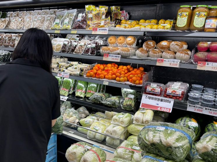 경남도 관계자가 도내 한 마트에서 원산지 표시 농산물 원산지 표시 지도·단속을 하고 있다. 경남도 제공