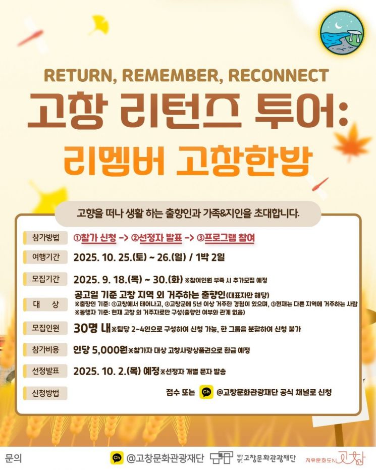 고창 리턴즈 투어: 리멤버 고창한밤 모집 포스터. 고창군 제공
