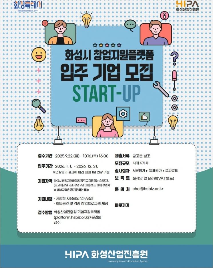 화성산업진흥원, 창업지원공간 입주기업 내달 16일까지 모집