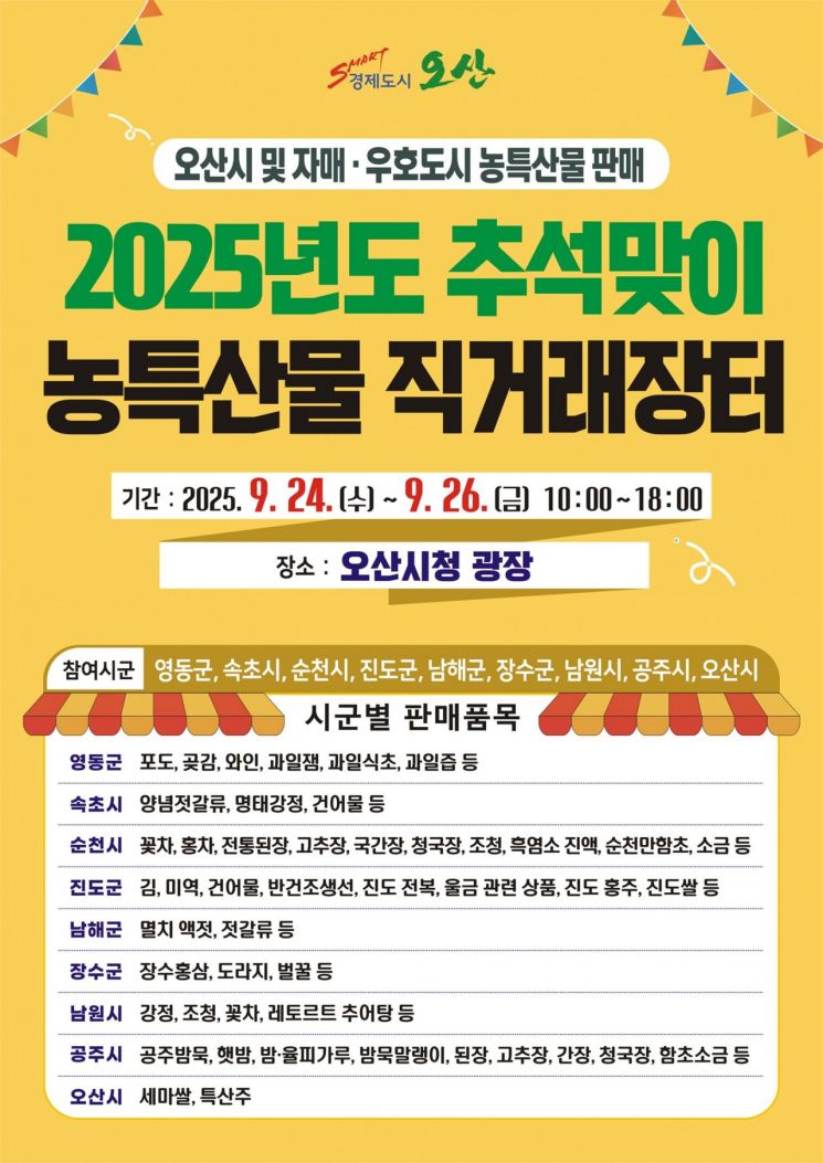 오산시청 광장서 24~26일 '추석맞이 농특산물 직거래장터' 개최