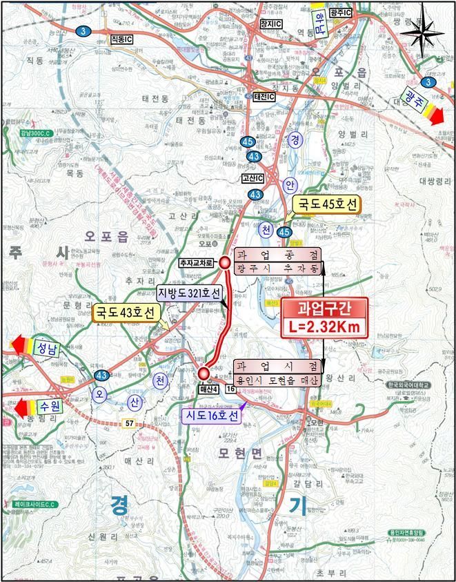 Location map of the "Local Road No. 321 Maesan to Ilsan Widening Project." Provided by Gyeonggi Province.