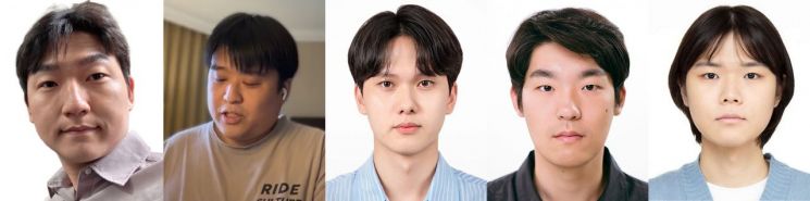 (사진 왼쪽부터) GIST AI융합학부 김선동 교수, 김세진 박사후연구원, 황산하 석사과정 졸업생, 이승필 석사과정생, 전기전자컴퓨터공학과 이호성 학사 졸업생.