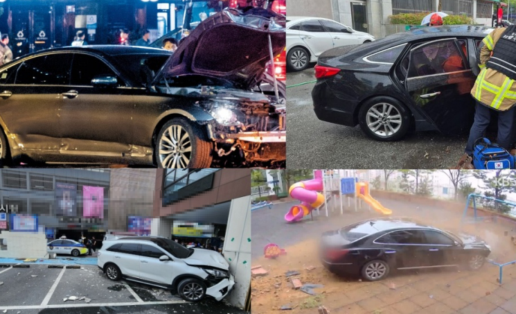 차량 돌진사고 현장 모습들을 캡처한 이미지로 대부분 운전자가 급발진을 주장했다.