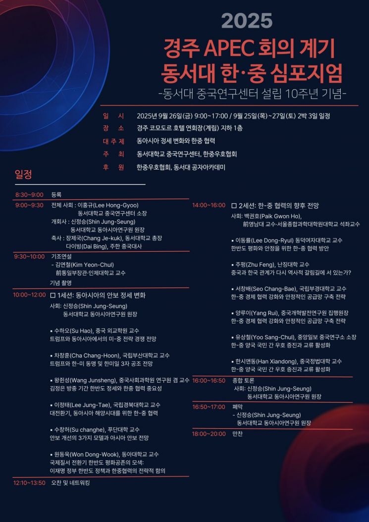 동서대, 중국연구센터 설립 10주년 심포지엄… "경주 APEC 계기"