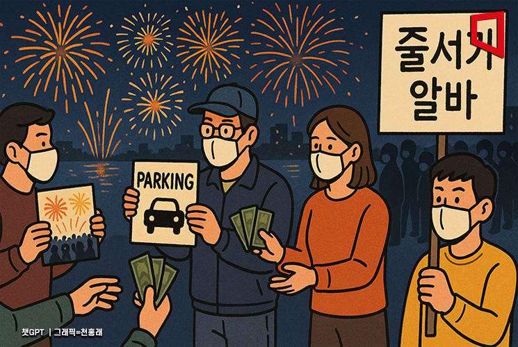 불꽃축제 '명당 거래' 기승…주차권 팔고, '줄서기 알바'까지
