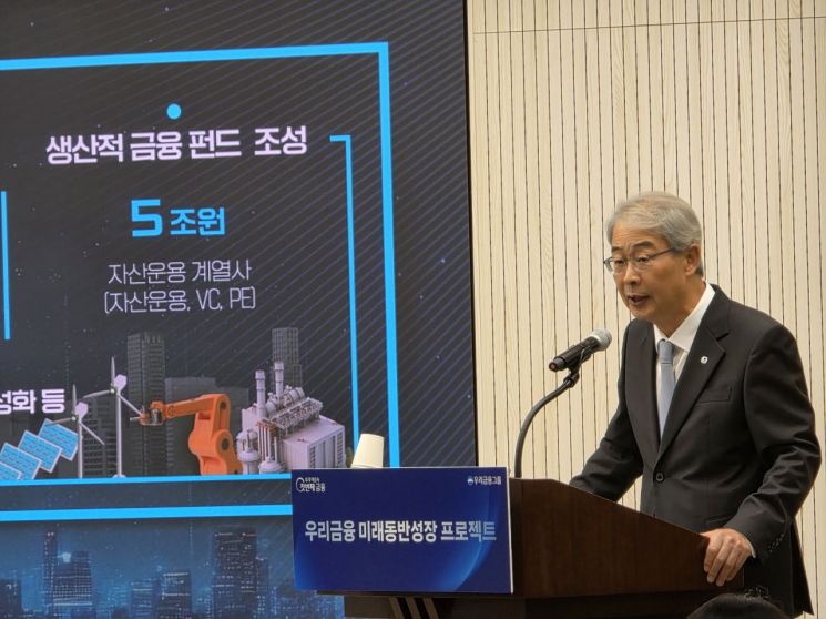 임종룡 우리금융그룹 회장이 29일 오전 본사에서 '우리금융 미래동반성장 프로젝트 CEO 합동 브리핑'을 개최하고, 이를 추진하기 위한 방안을 설명하고 있다. 우리금융그룹