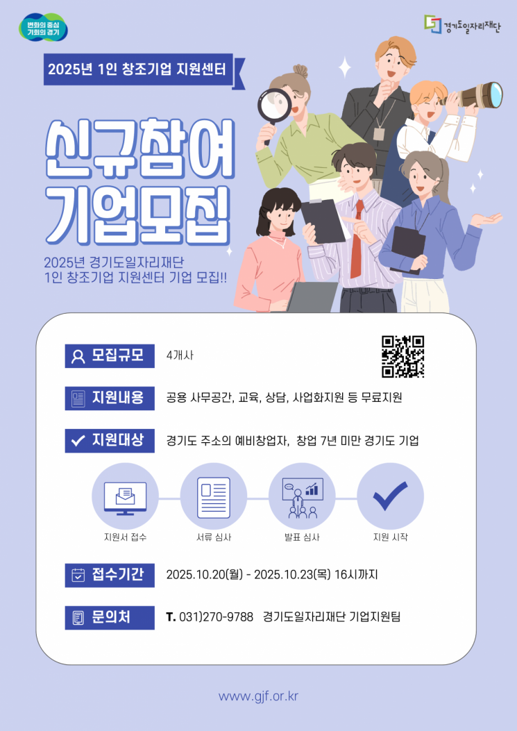 경기도일자리재단의 1인창조기업 지원센터 입주기업 모집 포스터