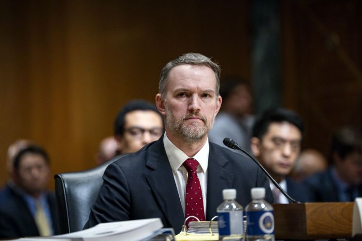 제이미슨 그리어 미국 무역대표부(USTR) 대표가 지난 4월 8일(현지시간) 워싱턴 D.C. 미 의사당에서 열린 상원 재무위원회 청문회에서 도널드 트럼프 행정부의 '2025 무역 정책'에 대해 발언하고 있다. UPI연합뉴스