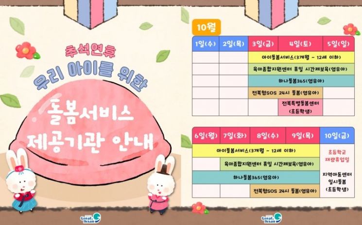 돌봄서비스 제공기관 안내 포스터. 익산시 제공