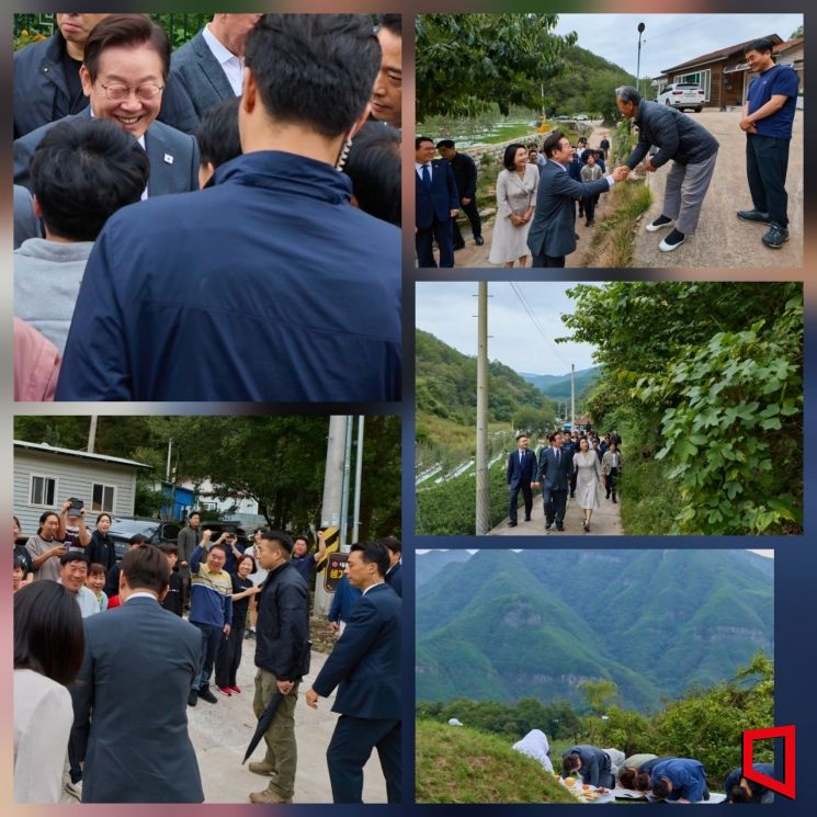대통령실은 이재명 대통령과 김혜경 여사가 추석 당일인 6일 고향인 경북 안동을 방문해 성묘하는 모습을 SNS에 공개했다. 대통령실은 이재명 대통령과 김혜경 여사가 추석 당일인 6일 고향인 경북 안동을 방문한 모습을 SNS에 공개했다. 李 대통령 블로그