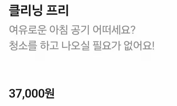 한 펜션 업체가 내걸은 '클리닝 프리' 옵션. 온라인 커뮤니티 캡처