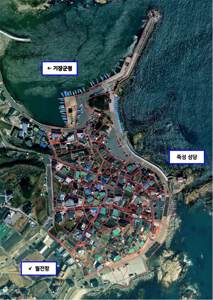 지적재조사사업을 완료한 죽성2지구 위치도.