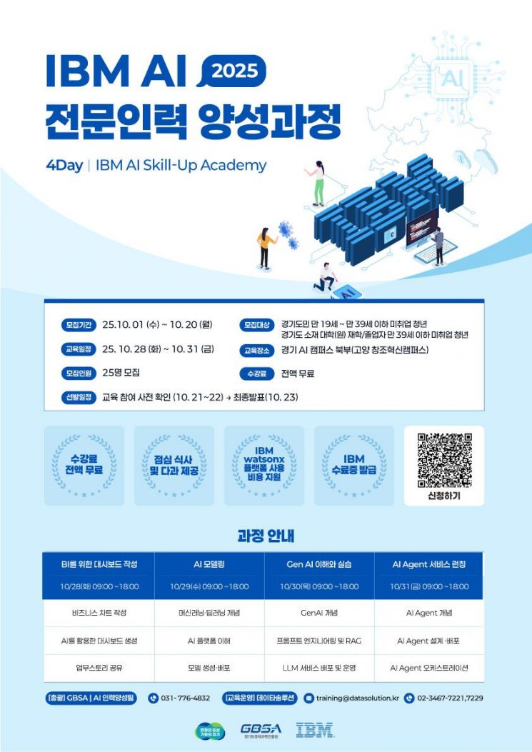 경기도경제과학진흥원이 IBM과 손잡고 AI 전문인력 양성과정을 운영한다.