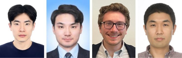 연구진 (좌측부터) 천지용 UNIST 박사(제1저자), 최규환 스탠포드대 박사후 연구원(제1저자), 케빈 모디카 UC 산타바바라 연구원, 정준우 UNIST 교수. UNIST 제공