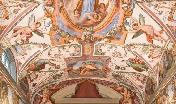 A ceiling mural inside Castello Pomino. <br>[Photo by Frescobaldi]