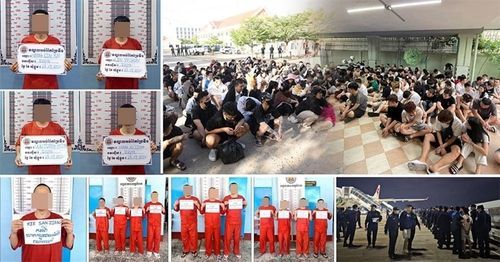 캄보디아 온라인사기 대응 위원회가 공개한 체포된 온라인사기 범죄자들. 연합뉴스