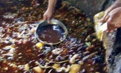 다 쓴 식용유를 재처리하면 갈색 액체가 된다. 이를 UCO라고 부르는데, 바이오 연료의 원료가 된다. 사진은 중국에서 재처리 중인 폐식용유 모습. 예일대 환경 리뷰