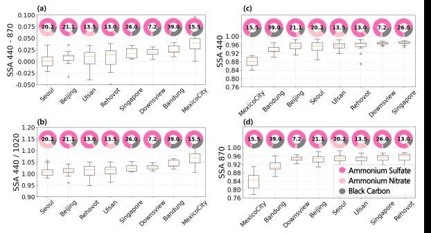 전 세계 도시별 미세먼지 성분과 장단파장 산란 특성.