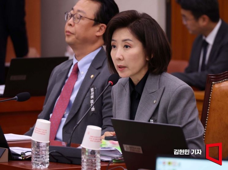 나경원 국민의힘 의원이 20일 국회에서 열린 2025년도 법제사법위원회 국정감사에서 발언하고 있다. 2025.10.20 김현민 기자