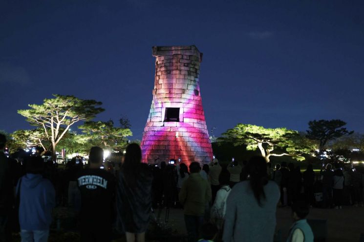 20일 오후 경북 경주시 인왕동 첨성대에서 2025 아시아태평양경제협력체(APEC) 정상회의 개최를 기념하는 미디어아트가 진행되고 있다. 연합뉴스