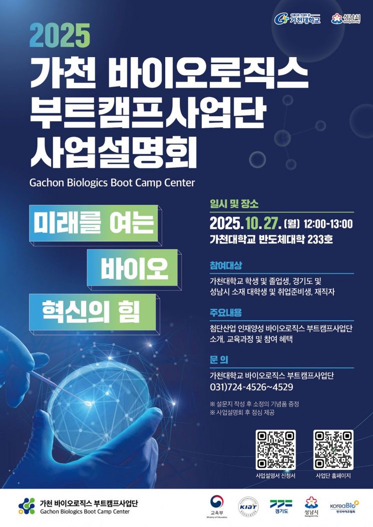 성남시, '가천 바이오로직스 부트캠프'로 미래 인재 키운다