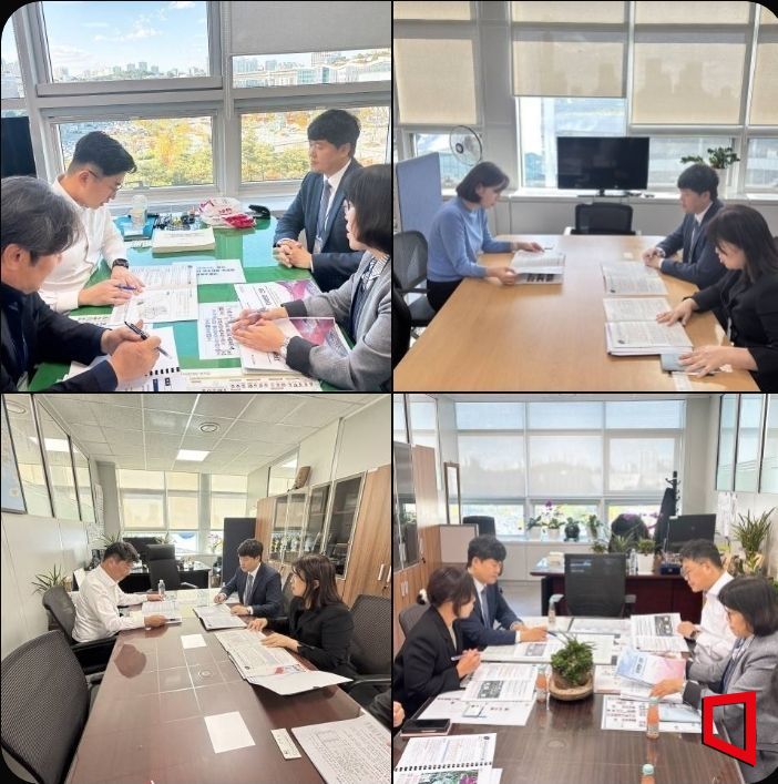 시계방향 박환조 기후환경예산과장(왼쪽 첫번째 하연서츠 남성),김정애 산업중소벤처예산과장(왼쪽),박창환 경제예산심의관(왼쪽),정향우 사회예산심의관(오른쪽 첫번째 하얀셔츠 남성)/구미시청제공 김이환 기자