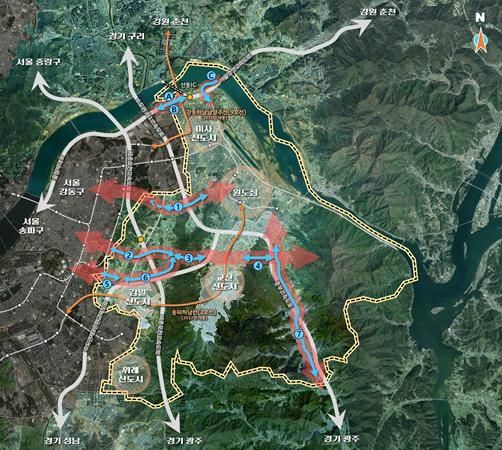 하남시가 5개의 광역철도망 계획에 이어 7개의 광역도로망 확충을 본격적으로 추진하고 있다. 하남시 제공
