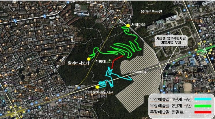 서리풀공원 무장애숲길 연결로 위치도. 서초구 제공.