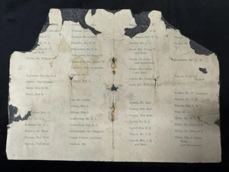 일등석 승객 명단이 경매에… 타이태닉 희생자 유족에 보낸 통보문도