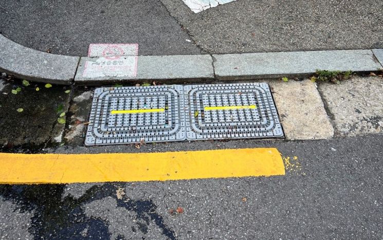 빗물받이 그레이팅 필터 시범설치 모습. 성동구 제공.