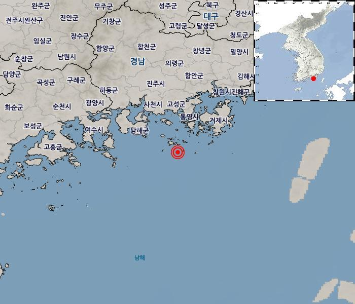 통영 앞바다서 규모 2.9 지진 … 도내 유감 신고·피해 없음