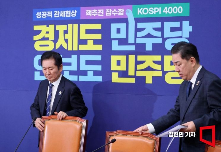 [포토] 최고위 참석하는 정청래-김병기