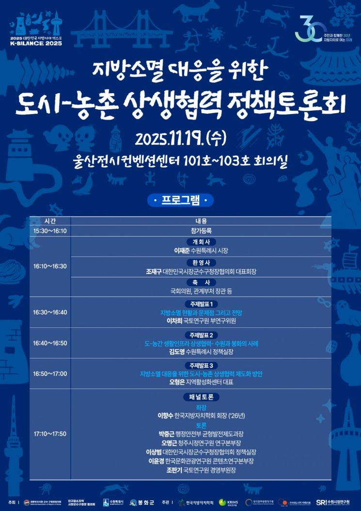 수원시, 19일 울산서 '도시농촌 상생협력 정책토론회'